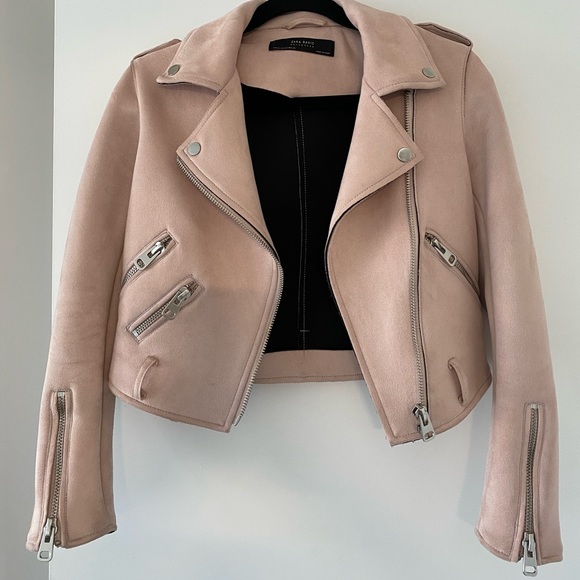 Zara Suede Moto Jacket - Pink - Size XS - Picture 2 of 5